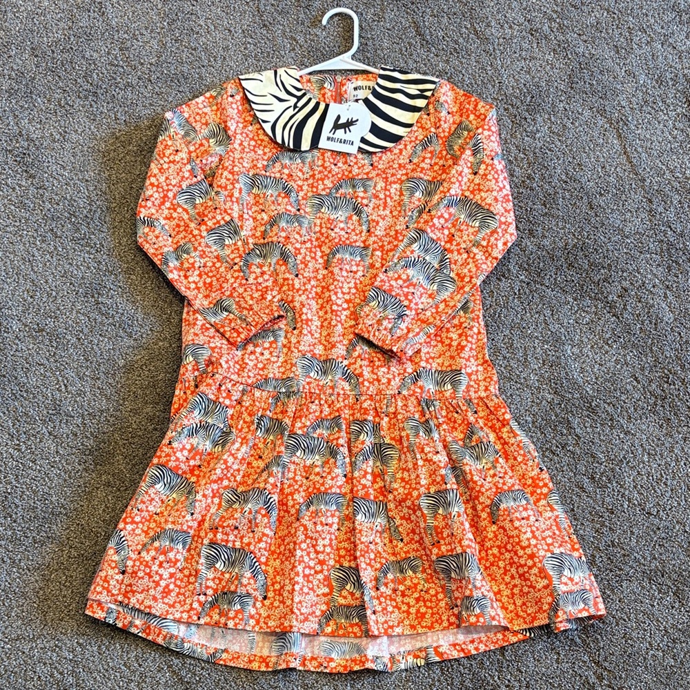 Playful Zebra Print Orange Kids Dress